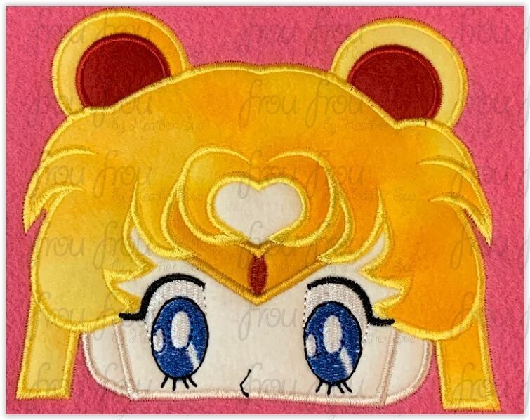 Sailor Luna Anime Peeker Machine Applique and Filled Embroidery Design, Multiple Sizes, including 2.5"-16"