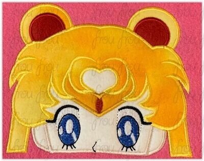 Sailor Luna Anime Peeker Machine Applique and Filled Embroidery Design, Multiple Sizes, including 2.5