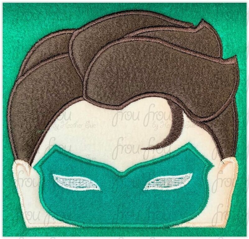 Lantern Man Superhero Peeker Machine Applique and Filled Embroidery Design, Multiple Sizes, including 2"-16"