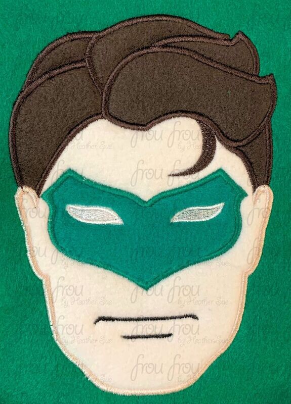Lantern Man Head Superhero Machine Applique and Filled Embroidery Design, Multiple Sizes, including 2"-16"