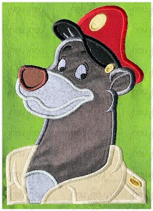 Balue Pilot Head and Shoulders Tail Spin Jungle Bear Machine Applique and Filled Embroidery Design 2.5"-16"