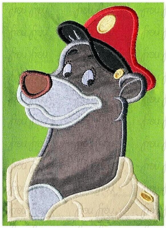 Balue Pilot Head and Shoulders Tail Spin Jungle Bear Machine Applique and Filled Embroidery Design 2.5"-16"