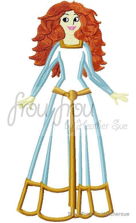 Meridian Full Body Bravest Princess Machine Applique Embroidery Design, Multiple sizes including 4"
