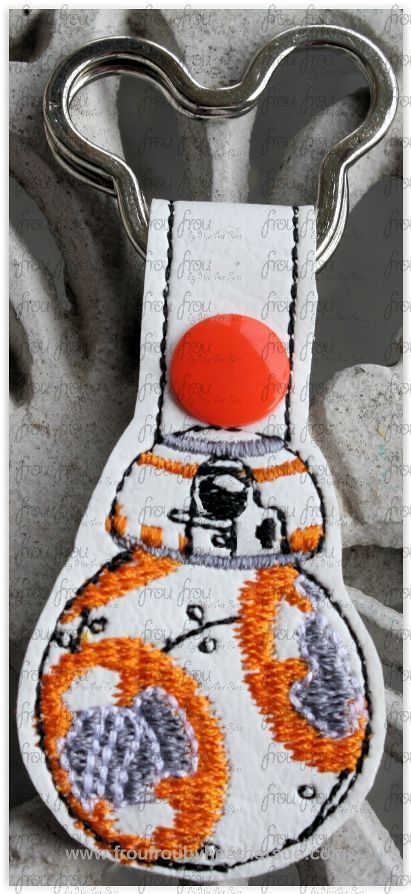 B88 Robot Key Fob, short and long tab, velcro or snaps, THREE SIZES in the hoop Machine Applique Embroidery Design- 4&quot;, 7&quot;, and 10&quot;