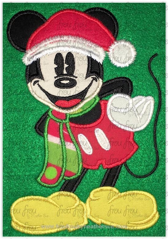 Vintage Santa Hat and Scarf Christmas Mister Mouse Full Body Machine Applique Embroidery Design, Multiple Sizes, including 4-16 inch