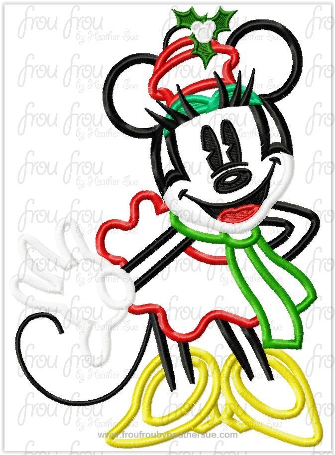 Vintage Holly Hat and Scarf Christmas Miss Mouse Full Body Machine Applique Embroidery Design, Multiple Sizes, including 4-16 inch