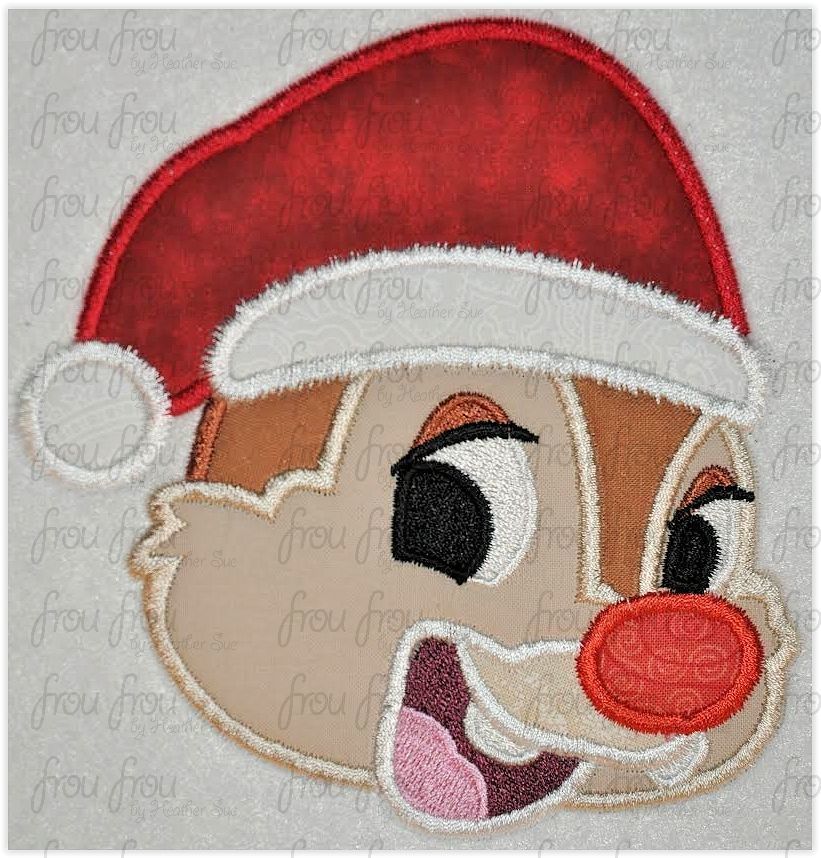 Christmas Santa Hat Dole Chipmunk Face Machine Embroidery Applique Designs Multiple Sizes- including 4&quot;-16&quot;