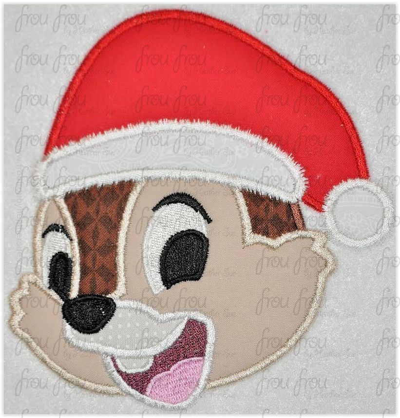 Christmas Chep Chipmunk Santa Hat Machine Embroidery Applique Designs Multiple Sizes- including 4&quot;-16&quot;