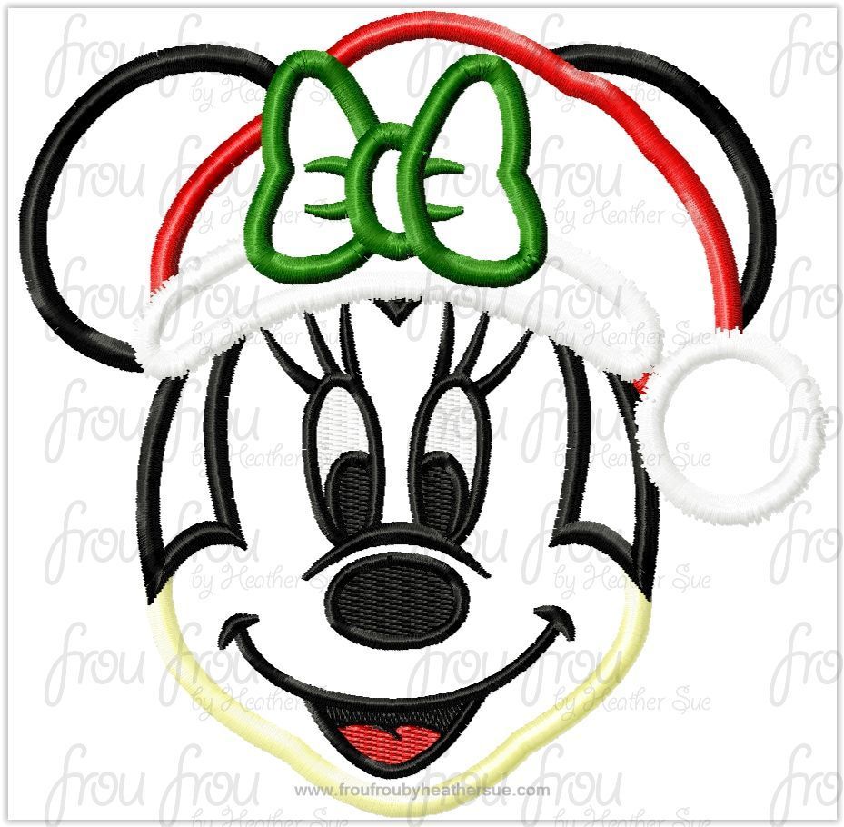 Christmas Miss Mouse Santa Hat Machine Embroidery Applique Designs Multiple Sizes- including 4&quot;-16&quot;
