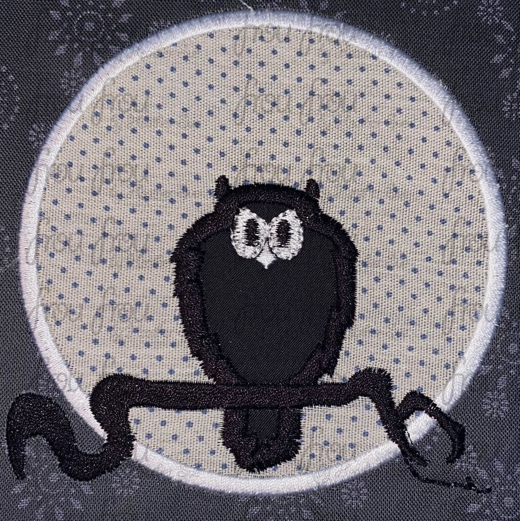 Silly Song Skeleton Dance Owl on Branch With Moon Machine Applique and filled Embroidery Design 2