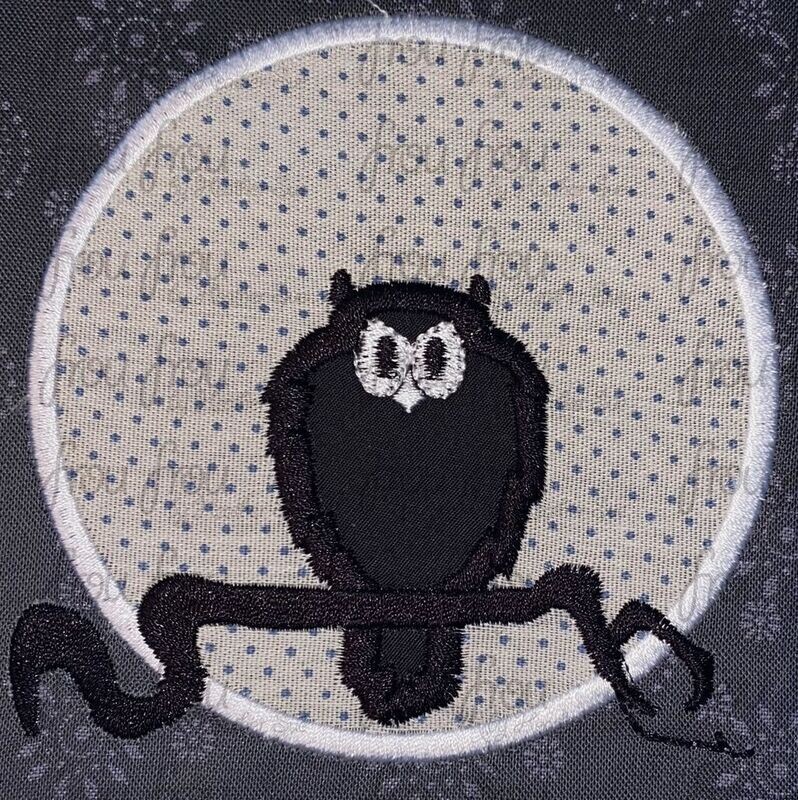 Silly Song Skeleton Dance Owl on Branch With Moon Machine Applique and filled Embroidery Design 2&quot;-16&quot;