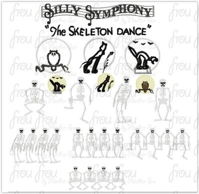 Silly Song Skeleton Dance TWELVE Design SET Machine Applique and filled Embroidery Design some in 2"-16"