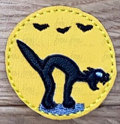 Skeleton Dance Cat on headstone with Moon Clippie applique and filled TWO Design set Machine Embroidery In The Hoop Project 1.5, 2, 3, and 4 inch and SORTED into multiples