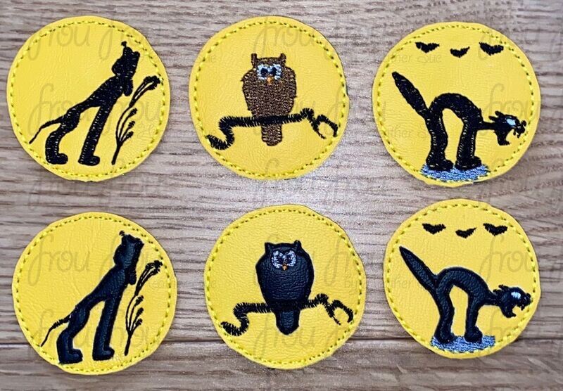 Skeleton Dance Animals with Moon Clippie SIX Design SET Machine Embroidery In The Hoop Project 1.5, 2, 3, and 4 inch and SORTED into multiples