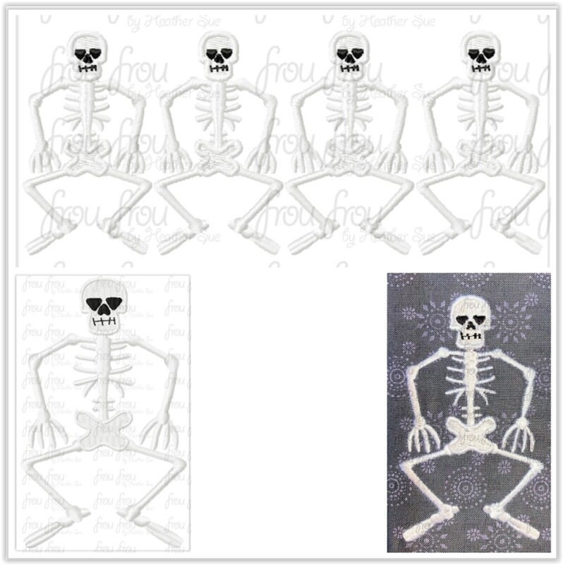 Silly Song Skeleton Dance Skeleton Squatting  TWO Design SET Machine Applique and filled Embroidery Design some in 2&quot;-16&quot;