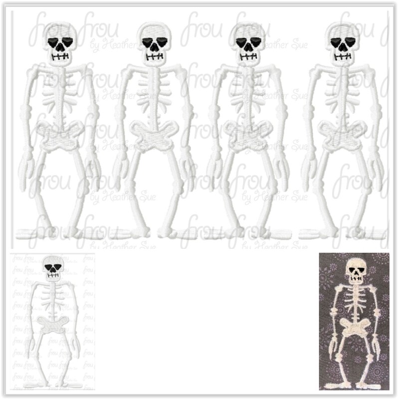 Silly Song Skeleton Dance Skeleton Standing  TWO Design SET Machine Applique and filled Embroidery Design some in 2&quot;-16&quot;