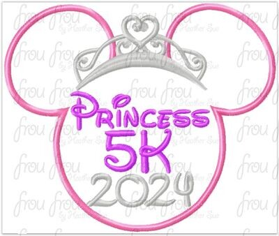 Princess 5K 2024 Miss Mouse Princess Crown Tiara Running Machine Applique Embroidery Design 4x4, 5x7, and 6x10