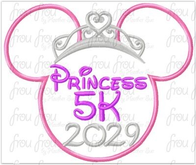 Princess 5K 2029 Miss Mouse Princess Crown Tiara Running Machine Applique Embroidery Design 4x4, 5x7, and 6x10