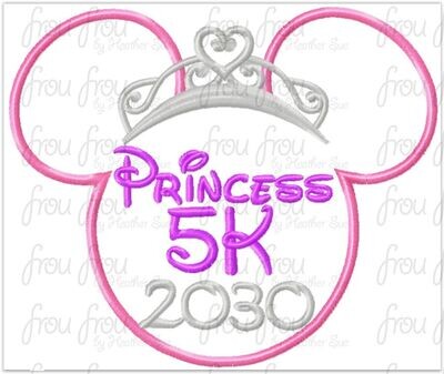 Princess 5K 2030 Miss Mouse Princess Crown Tiara Running Machine Applique Embroidery Design 4x4, 5x7, and 6x10