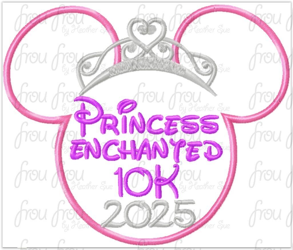 Princess Enchanted 10K 2025 Miss Mouse Princess Crown Tiara Running Machine Applique Embroidery Design 4x4, 5x7, and 6x10