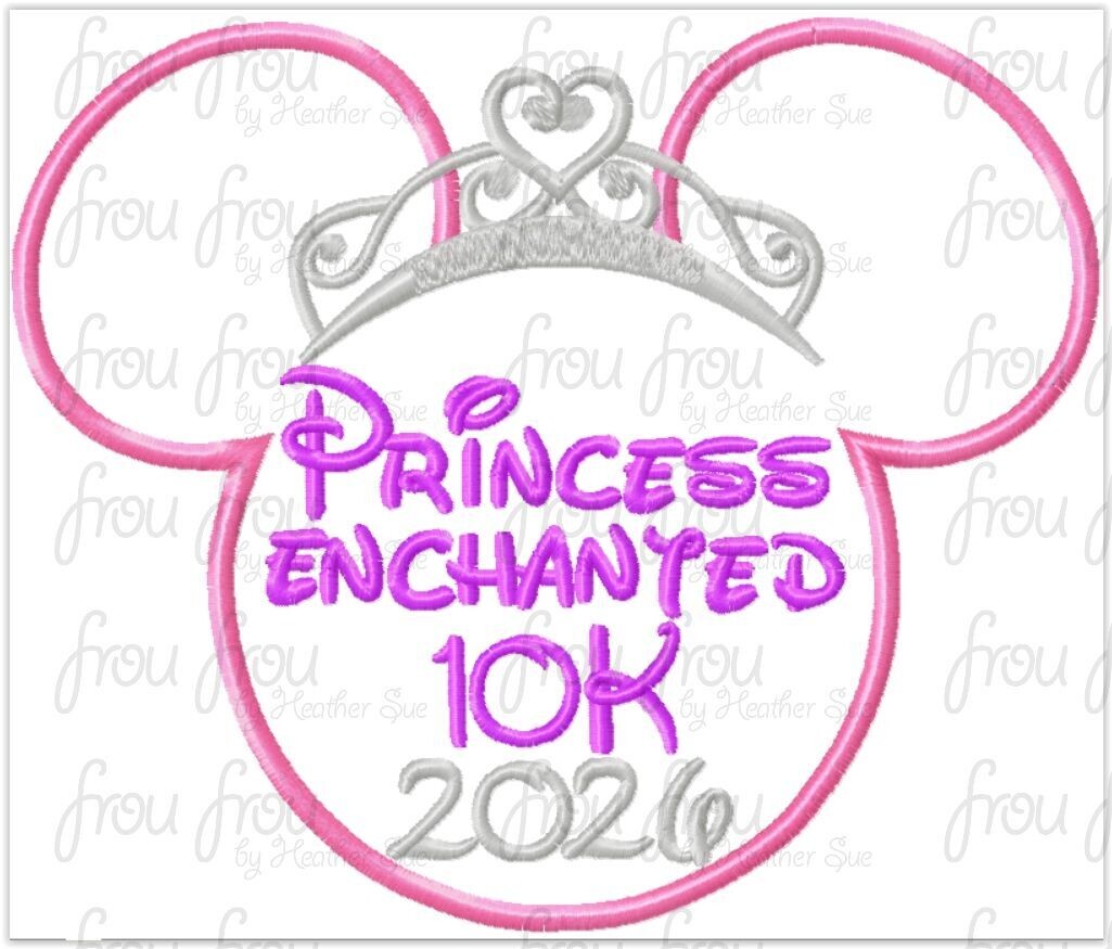 Princess Enchanted 10K 2026 Miss Mouse Princess Crown Tiara Running Machine Applique Embroidery Design 4x4, 5x7, and 6x10