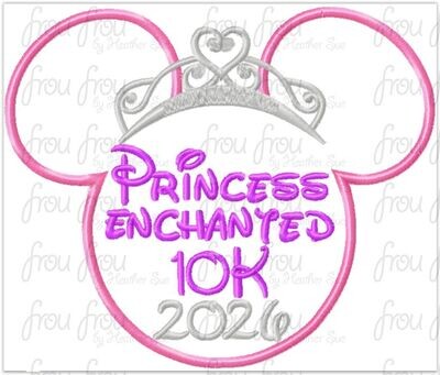 Princess Enchanted 10K 2026 Miss Mouse Princess Crown Tiara Running Machine Applique Embroidery Design 4x4, 5x7, and 6x10