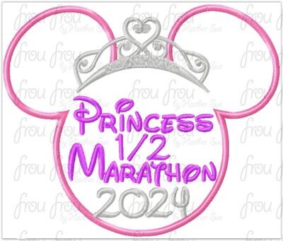 Princess 1/2 Marathon 2024 Miss Mouse Princess Crown Tiara Running Machine Applique Embroidery Design 4x4, 5x7, and 6x10