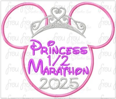 Princess 1/2 Marathon 2025 Miss Mouse Princess Crown Tiara Running Machine Applique Embroidery Design 4x4, 5x7, and 6x10