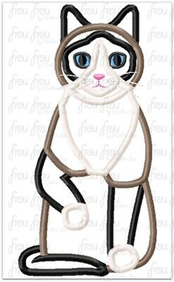 Snowshoe House Cat Machine Applique and Filled Embroidery Design, multiple sizes, including 2.5