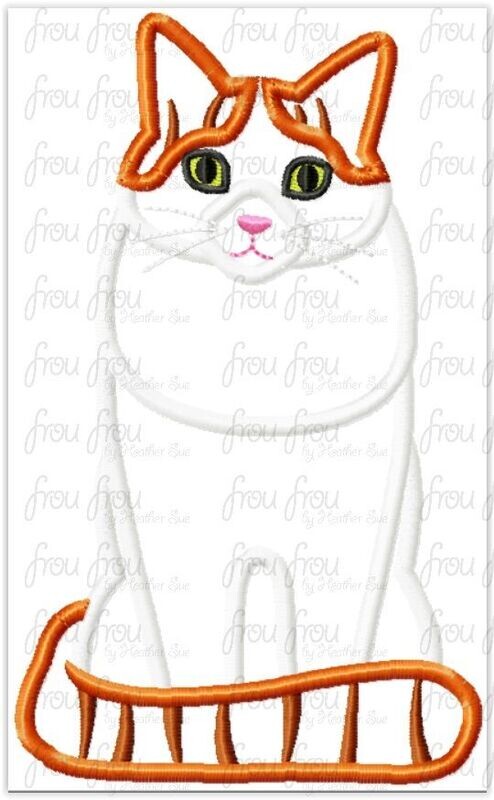 Turkish Van House Cat Machine Applique and Filled Embroidery Design, multiple sizes, including 2.5&quot;-16&quot;
