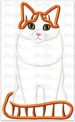 Turkish Van House Cat Machine Applique and Filled Embroidery Design, multiple sizes, including 2.5"-16"