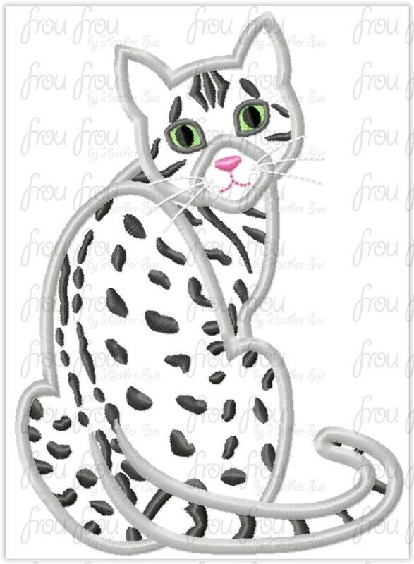Egyptian Mau Spotted House Cat Machine Applique and Filled Embroidery Design, multiple sizes, including 2.5&quot;-16&quot;
