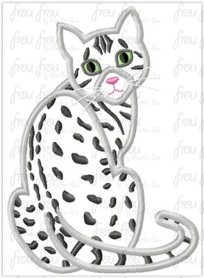 Egyptian Mau Spotted House Cat Machine Applique and Filled Embroidery Design, multiple sizes, including 2.5