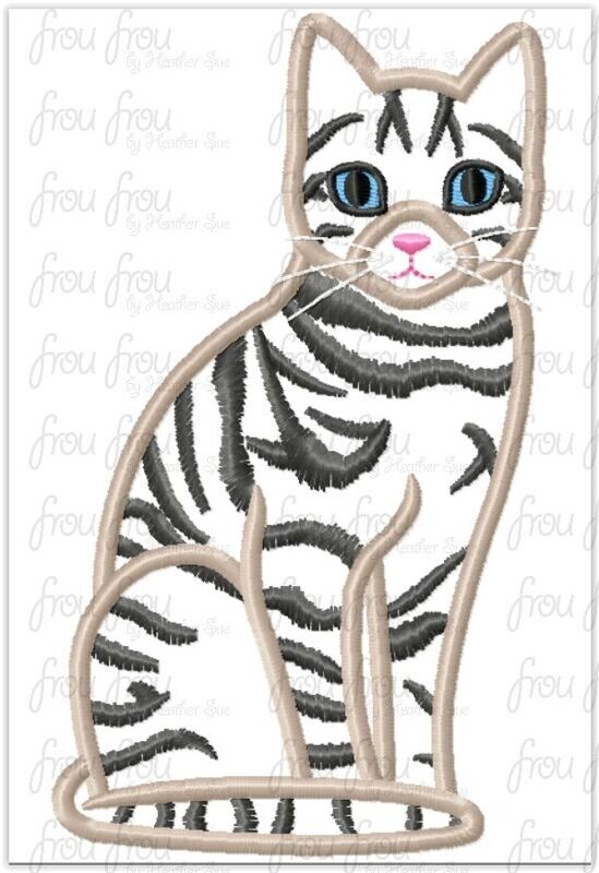 Tabby Mackerel Tiger House Cat One Color Machine Applique and Filled Embroidery Design, multiple sizes, including 2.5&quot;-16&quot;