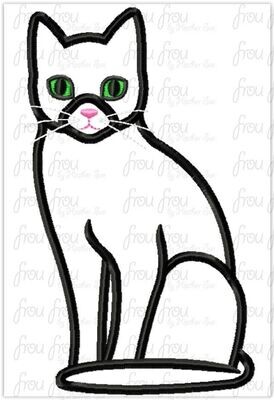 One Color Tabby House Cat Machine Applique and Filled Embroidery Design, multiple sizes, including 2.5