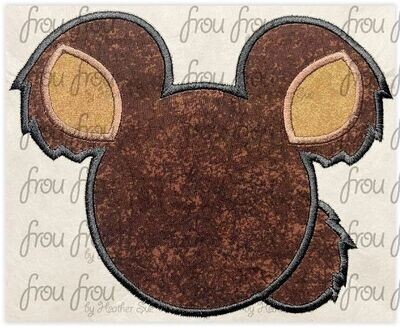 Bear Lost Boy Mister Mouse Head Machine Applique and Filled Embroidery Design, multiple sizes, including 2"-16"