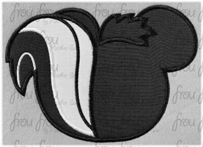 Skunk Lost Boy Mister Mouse Head Machine Applique and Filled Embroidery Design, multiple sizes, including 2