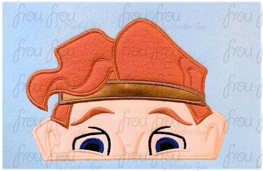 Hunkules Peeker Machine Applique and Filled Embroidery Design, Multiple Sizes, including 2.5"-16"