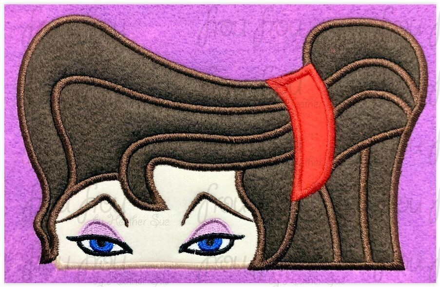 Meg Hunkules Princess Peeker Machine Applique and Filled Embroidery Design, Multiple Sizes, including 2.5"-16"