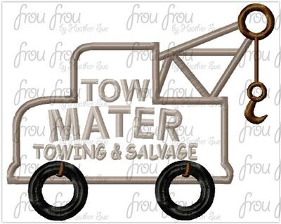 Tow Mata Towing and Salvage Sign Car Machine Applique and Filled Embroidery Design, Multiple sizes including 2.5"-16"