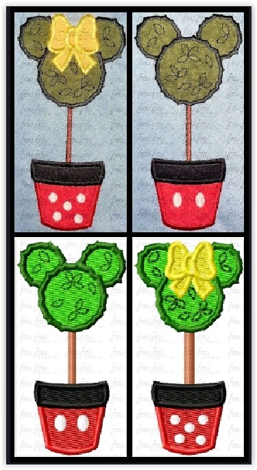 Topiary Mister and Miss Mouse Head TWO Design Set Machine Applique and Filled Embroidery Design 1