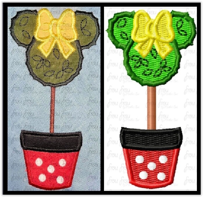 Topiary Miss Mouse Head Machine Applique and Filled Embroidery Design 1"-16"