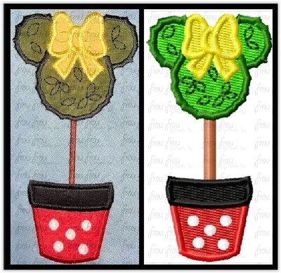 Topiary Miss Mouse Head Machine Applique and Filled Embroidery Design 1