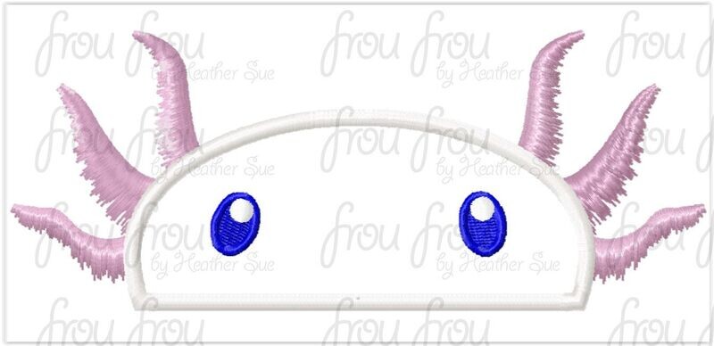 Axolotl Peeker Machine Applique and Filled Embroidery Design, Multiple Sizes, including 2&quot;-16&quot;