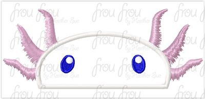 Axolotl Peeker Machine Applique and Filled Embroidery Design, Multiple Sizes, including 2