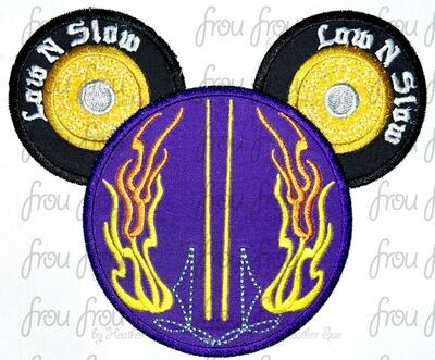 Raymond Car Mouse Head Machine Applique and filled Embroidery Design, multiple sizes including 3