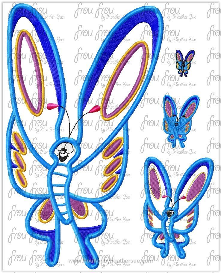 Squeaky Butterfly Fox and Dog Movie Machine Applique Embroidery Designs, Multiple Sizes, including 1&quot;-16&quot;