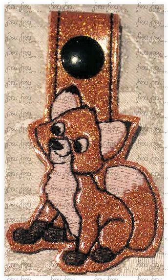 Toad Fox Key Fob short and long tab, velcro or snaps, THREE SIZES in the hoop Machine Applique Embroidery Design- 4&quot;, 7&quot;, and 10&quot;