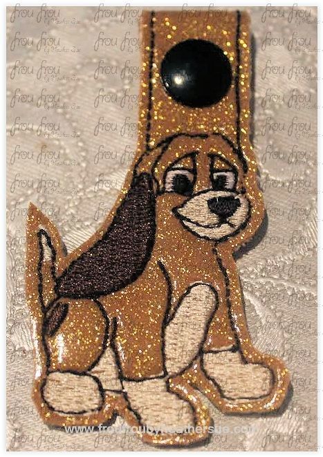 Cop Hound Dog Key Fob short and long tab, velcro or snaps, THREE SIZES in the hoop Machine Applique Embroidery Design- 4&quot;, 7&quot;, and 10&quot;