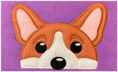 Corgi Dog Peeker Machine Applique and Filled Embroidery Design, Multiple Sizes, including 2"-16"